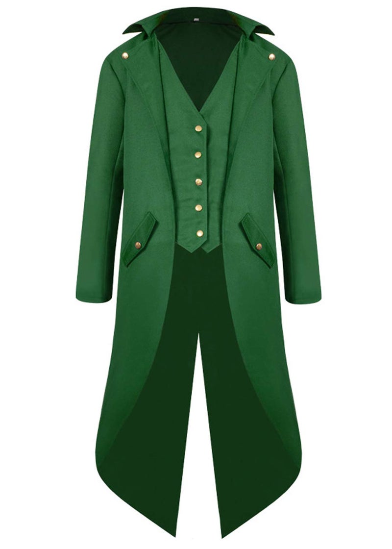 SIAEAMRG Renaissance Steampunk Tailcoat Halloween Costumes for Boys, Medieval Pirate Vampire Victorian Jacket Vintage Frock Coat Children Kids (Green, XL) - Image 2